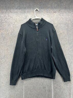 Polo Ralph Lauren Sweater Mens Large Gray 1/4 Zip Mock Neck Pullover Knit